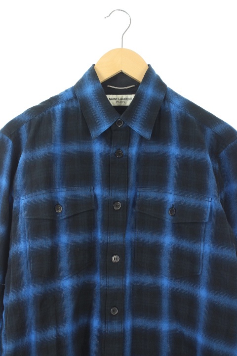 サンローラン パリ SAINT LAURENT PARIS 15AW シャツ 長袖 チェック 胸 