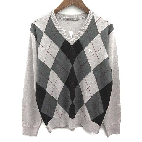 ラコステ Lacoste ニット カットソー アーガイル柄 長袖 4 グレー 黒 紫 Og32 メンズ 170 ベクトルパーク