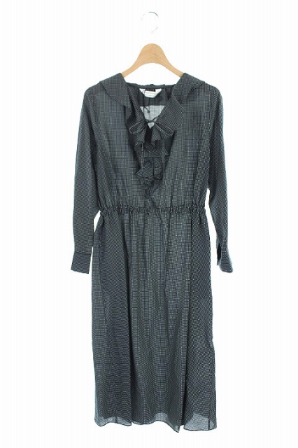 ビューティフルピープル Beautiful People ワンピース ロング ドットフリル シルク混 長袖 34 紺 Ys Os レディース 170 ベクトルパーク