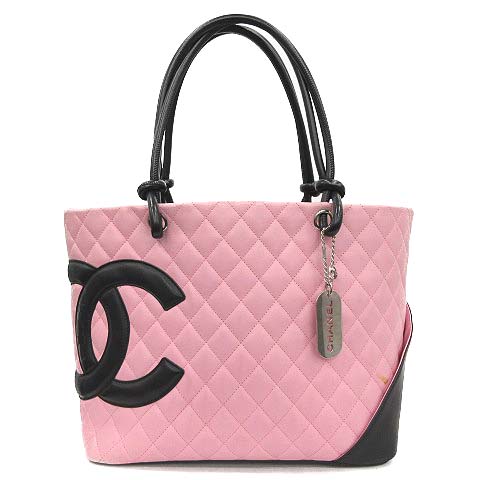 シャネル CHANEL トートバッグ カンボンライン マトラッセ ピンク 黒
