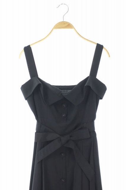 フォクシーニューヨーク Foxey New York ワンピース ひざ丈 キャミソール フレア フロントボタン ベルト付き 40 黒 278 Ys Os レディース 170 ベクトルパーク
