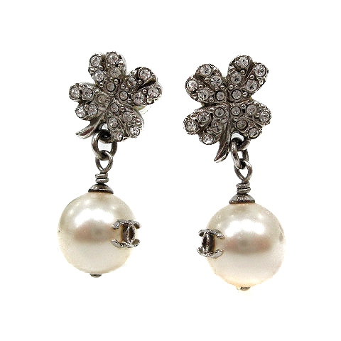 シャネル CHANEL 14B ピアス クローバー ココマーク パール 白 