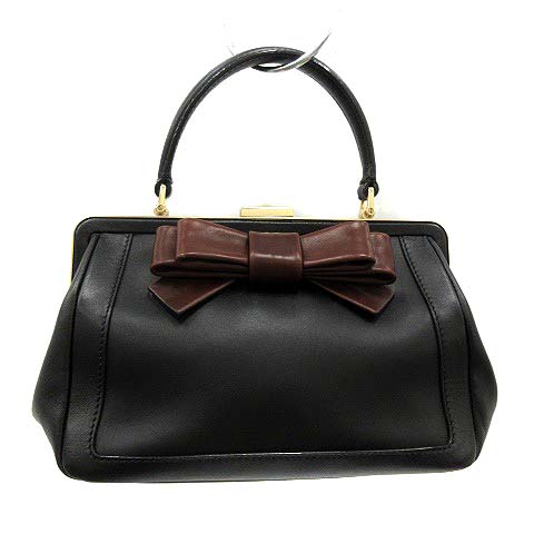 ケイトスペード KATE SPADE バッグ ハンド レザー リボン 黒 茶 