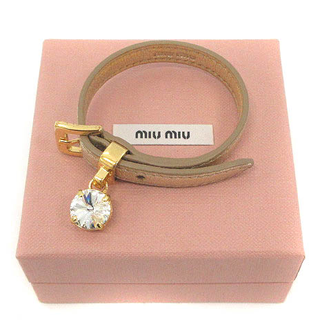 ミュウミュウ miumiu ブレスレット ベルト レザー クリスタル ゴールド 