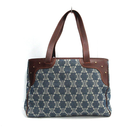 セリーヌ CELINE バッグ トート デニム マカダム柄 茶 ブラウン 青 