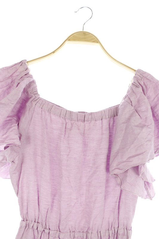 マイラン Mylan ワンピース リネン 半袖 オフショルダー フレア ギャザー フィッシュテール ミニ シルク混 F 紫 Os レディース 170 ベクトルパーク