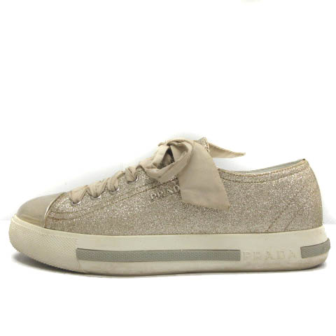 プラダスポーツ Prada Sport リネアロッサ スニーカー グリッター ラメ ローカット 37 ベージュ ゴールド 3e5581 Tu レディース 170 ベクトルパーク