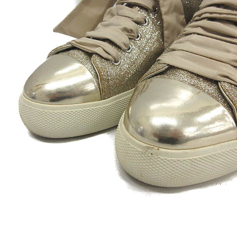 プラダスポーツ PRADA SPORT リネアロッサ スニーカー グリッター ラメ ローカット 37 ベージュ ゴールド 3E5581 /TU レディース