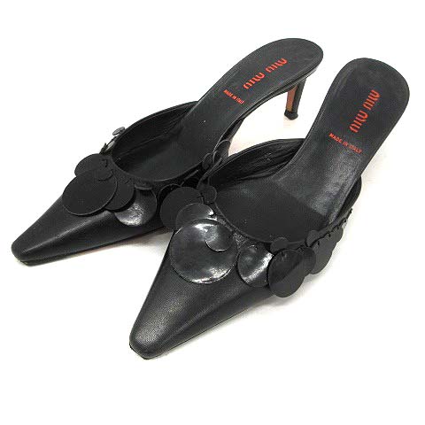 ミュウミュウ miumiu ミュール サンダル ピンヒール スクエアトゥ  