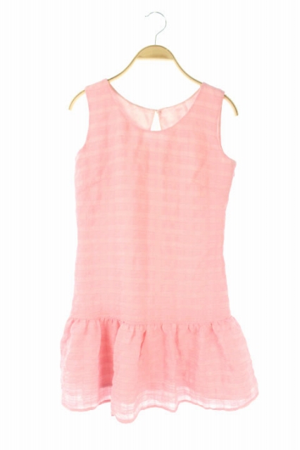 未使用品 ミシェルマカロン Michell Macaron ワンピース ノースリーブ フレア ギャザー ミニ チェック ラウンドネック Xs ピンク Os レディース 170 ベクトルパーク