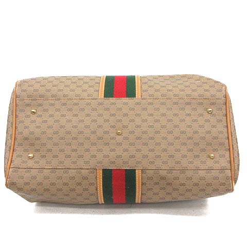 グッチ GUCCI ミニボストンバッグ ハンド オールドグッチ シェリーライン マイクロGG ブラウン ベージュ /TU レディース
