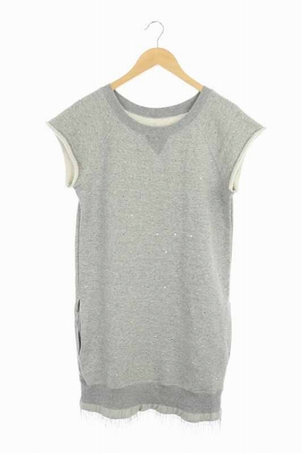 サカイ Sacai ワンピース ミニ 半袖 スウェット スタッズ フリンジ 4 グレー My Os レディース 170 ベクトルパーク