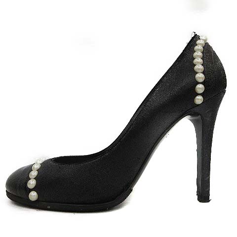 シャネル CHANEL パンプス ハイヒール ココマーク パール 38.5 黒 