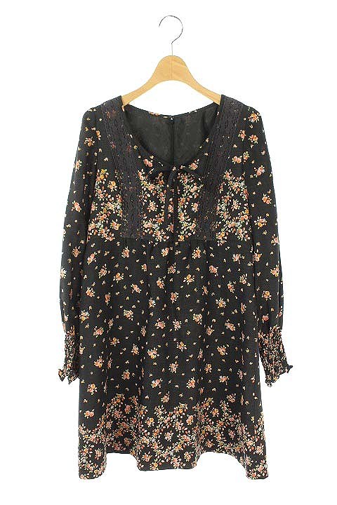 シンシアローリー Cynthia Rowley ワンピース 小花柄 総柄 ミニ 長袖 2 黒 Kn Os レディース 170 ベクトルパーク