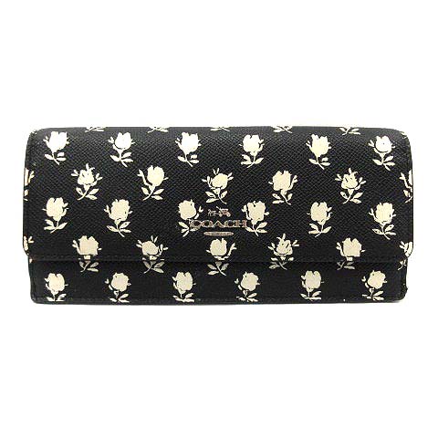 コーチ Coach 長財布 二つ折り レザー 花柄 バイカラー 黒 白 Yi29 レディース 170 ベクトルパーク