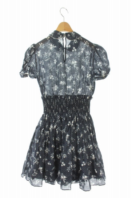 ミュウミュウ Miumiu ワンピース 膝丈 半袖 花柄 総柄 フレア パフスリーブ シャーリング 38 紺 Ao Os レディース 170 ベクトルパーク