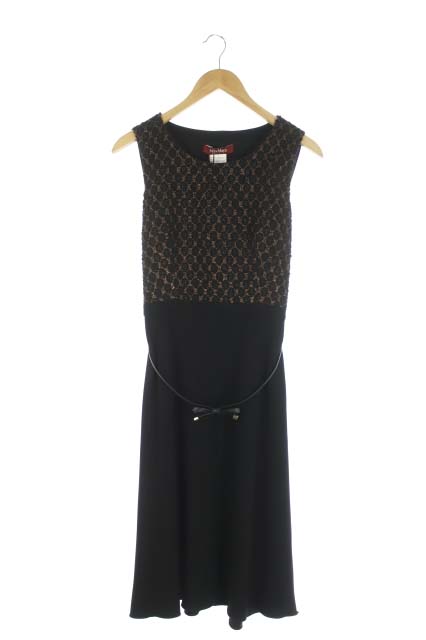 マックスマーラステュディオ Max Mara Studio ワンピース ロング ノースリーブ ラメ ベルト付き 42 黒 ブラウン Es Os レディース 170 ベクトルパーク