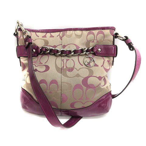 コーチ COACH バッグ ショルダー シグネチャー ベージュ パープル 紫 