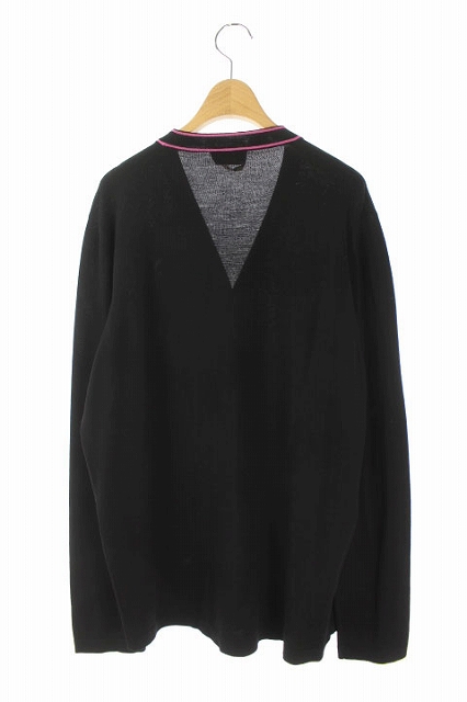 エルメス HERMES カーディガン ニット ライン入り 長袖 XL 黒