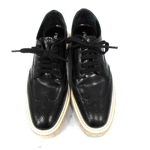 プラダ PRADA シューズ エスパドリーユ ウイングチップ 厚底 レース 