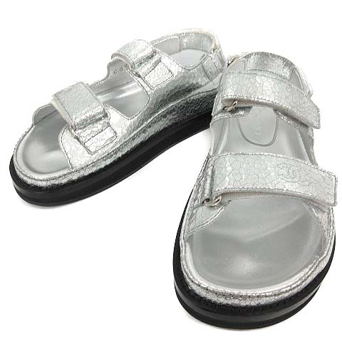 シャネル CHANEL 16SS サンダル ココマーク クラックレザー フットべッ  