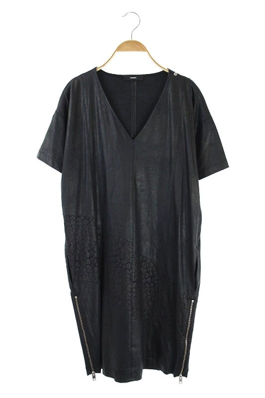 ディーゼル Diesel ワンピース フェイクレザー 半袖 ロング Vネック 黒 Ao Os レディース 170 ベクトルパーク