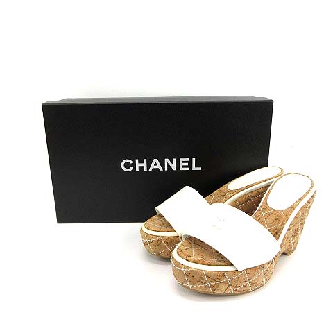 シャネル CHANEL サンダル ミュール キルティング ウェッジソール ココ 