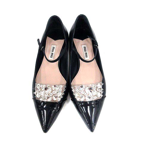 ミュウミュウ miumiu パンプス ストラップ レザー エナメル ポイン 