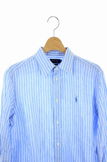 Polo by Ralph Lauren 長袖シャツ 麻 XXS 水色ストライプPOLO RALPH 