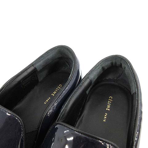 【美品】CELINEセリーヌ*37/23.5cm*フラットシューズ/スリッポン セリーヌ CELINE スリッポン フラットシューズ エナメル 37.5 紺
