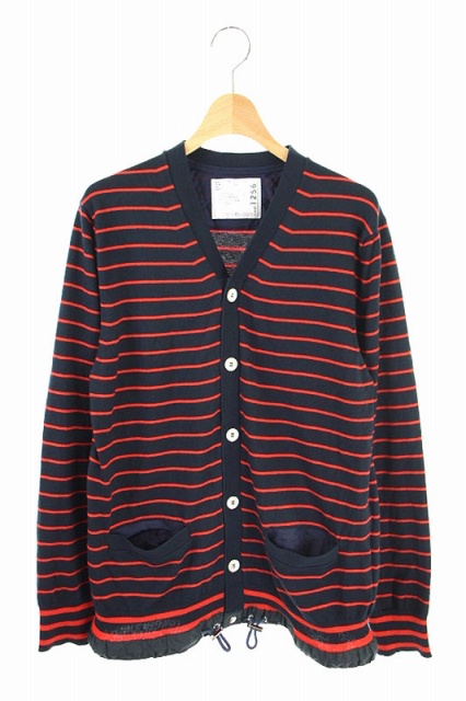 サカイ Sacai カーディガン ニット ドローコード ボーダー 長袖 2 紺 赤 Ao Os メンズ 170 ベクトルパーク
