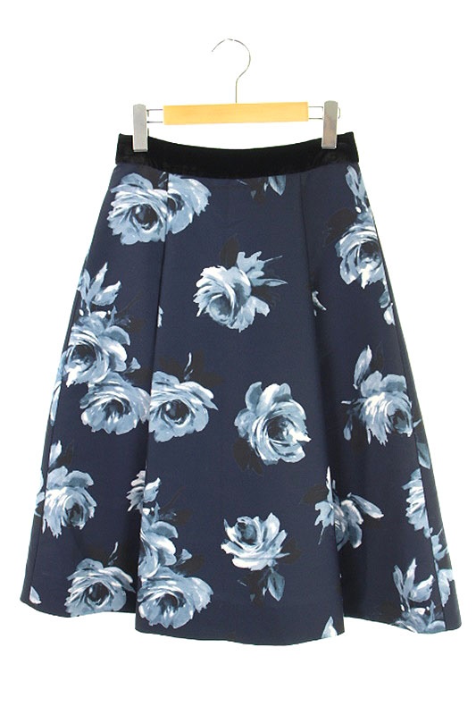 ケイトスペード KATE SPADE スカート 台形 花柄 ミモレ丈 ロング 0 紺  