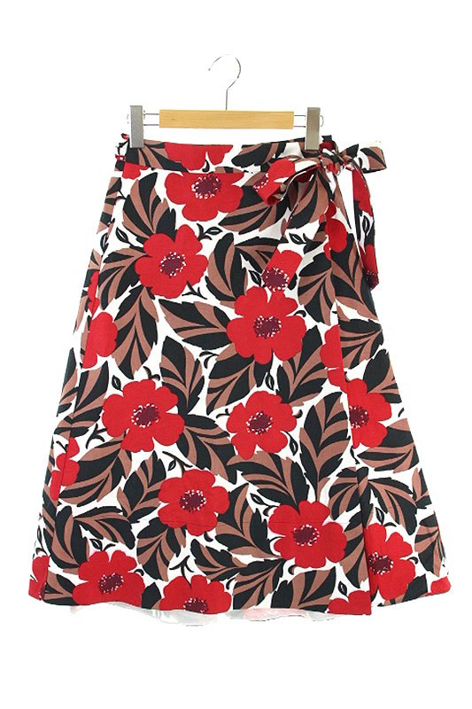 ケイトスペード KATE SPADE スカート ラップ 花柄 台形 リネン混  