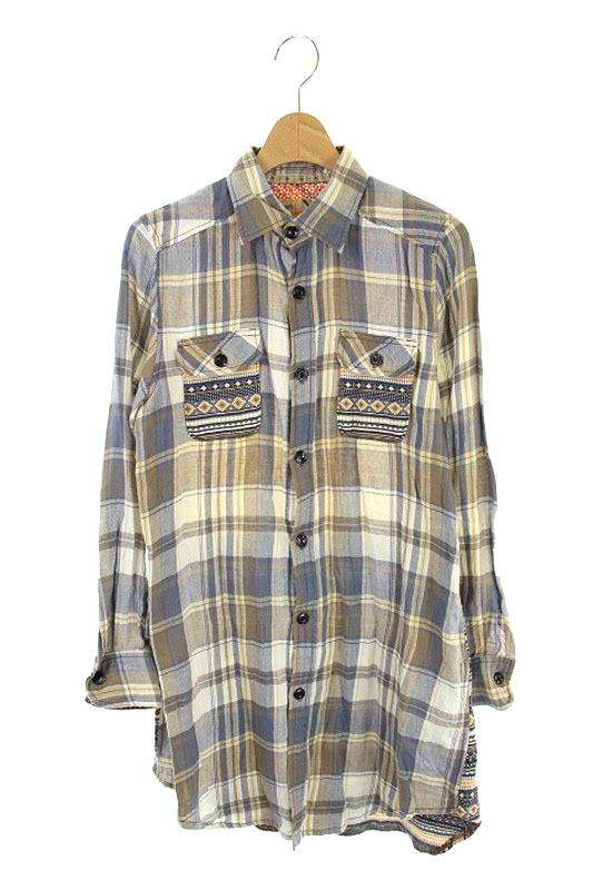 ジーンナッソーズ Jean Nassaus ワンピース ひざ丈 シャツ チェック パッチワーク 長袖 3 グレー Ys Os レディース 170 ベクトルパーク