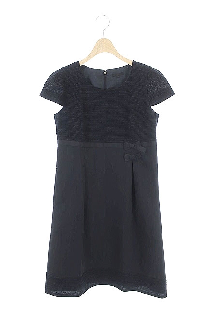 トゥービーシック To Be Chic ワンピース ツイード 切替 リネン混 ひざ丈 半袖 40 黒 Kn Os レディース 170 ベクトルパーク