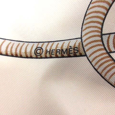 エルメス HERMES カレ90 スカーフ シルク LES MUSTANGS 野生馬 白 茶