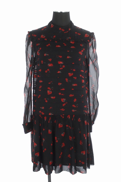 ミュウミュウ miumiu ワンピース フルーツ柄 総柄 シフォン ミニ 長袖  