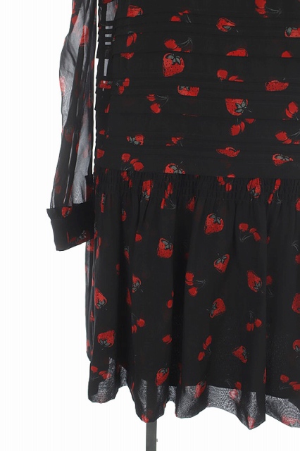 ミュウミュウ miumiu ワンピース フルーツ柄 総柄 シフォン ミニ 長袖  