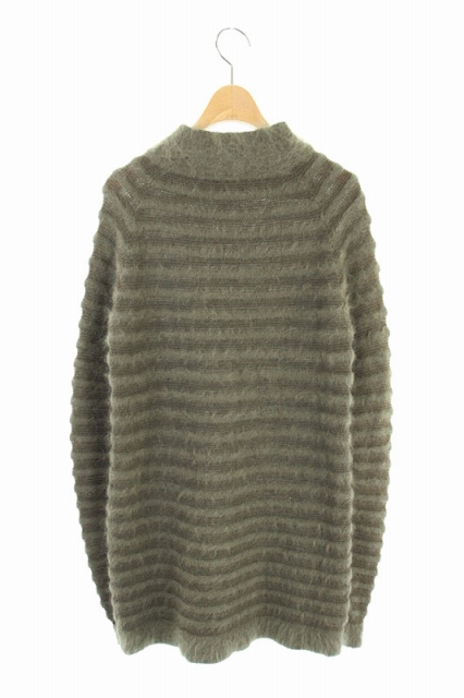 クロエ CHLOE チュニック 長袖 ニット アンゴラ混 ボーダー XS カーキ  