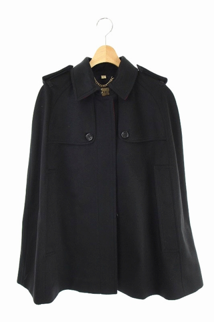 バーバリー BURBERRY ポンチョコート ステンカラー カシミヤ S P 黒 