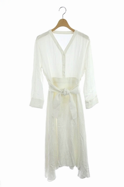 ミラオーウェン Mila Owen 17aw ワンピース 長袖 フレア 膝丈 Vネック ウエストリボン 1 白 Os レディース 170 ベクトルパーク