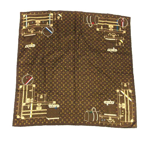 ルイヴィトン LOUIS VUITTON スカーフ シルク トランク柄 ロゴ 茶 