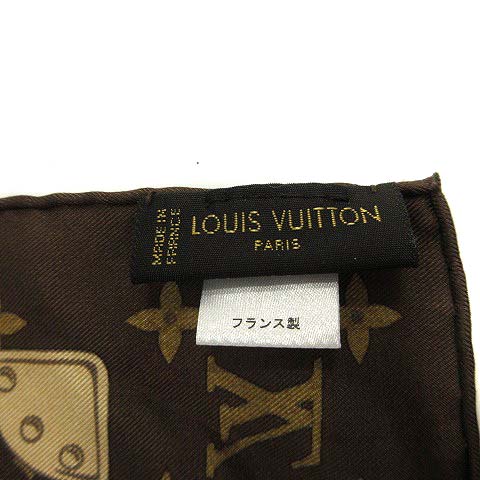 ルイヴィトン LOUIS VUITTON スカーフ シルク トランク柄 ロゴ 茶 
