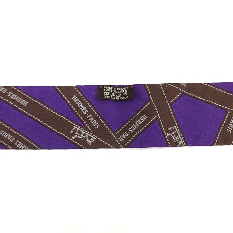 エルメス HERMES ツイリースカーフ ボルデュック リボン シルク 紫 茶  