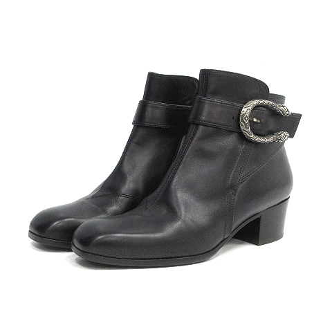 グッチ GUCCI タイガーバックル ブーツ ショート レザー I36 黒 