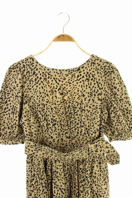 マウジー Moussy 18aw ワンピース フレア ヒョウ柄 レオパード柄 ロング ベルト付 五分袖 2 ベージュ 黒 茶 Kn Os レディース 170 ベクトルパーク