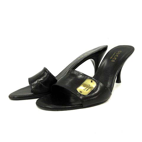 グッチ GUCCI ミュール サンダル レザー ハイヒール ロゴ 37C 黒 /YI11 