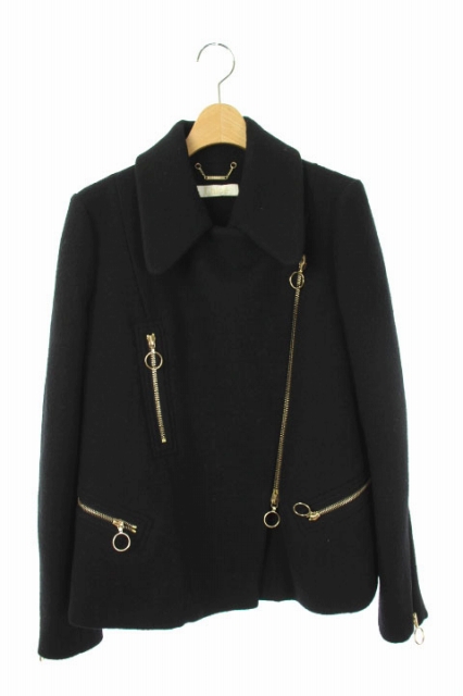 クロエ CHLOE コート ライダース ジップアップ ウール 36 黒 /KN □OS 