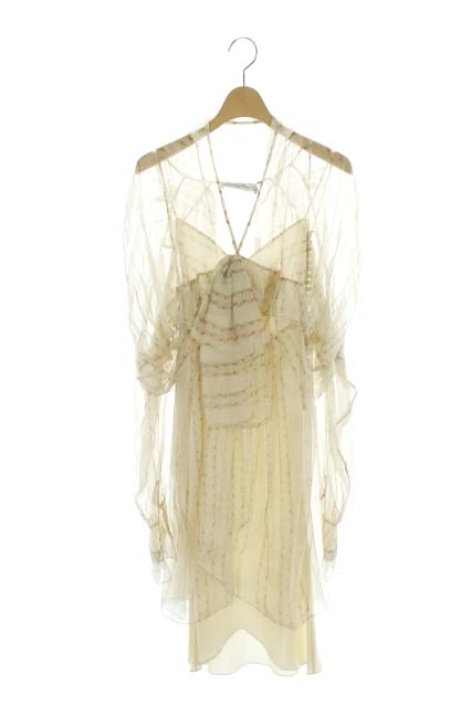 クリスチャンディオール Christian Dior ワンピース ひざ丈 花柄 ボウタイ 長袖 インナー付き 34 ベージュ Sh レディース 170 ベクトルパーク