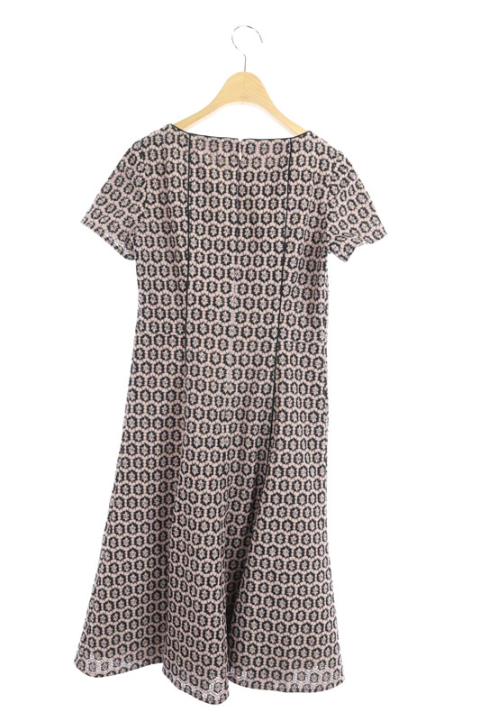 アナイ Anayi 18aw ワンピース 膝丈 半袖 フレア ラウンドネック 起毛 レース 総柄 34 ピンク My Os レディース 170 ベクトルパーク